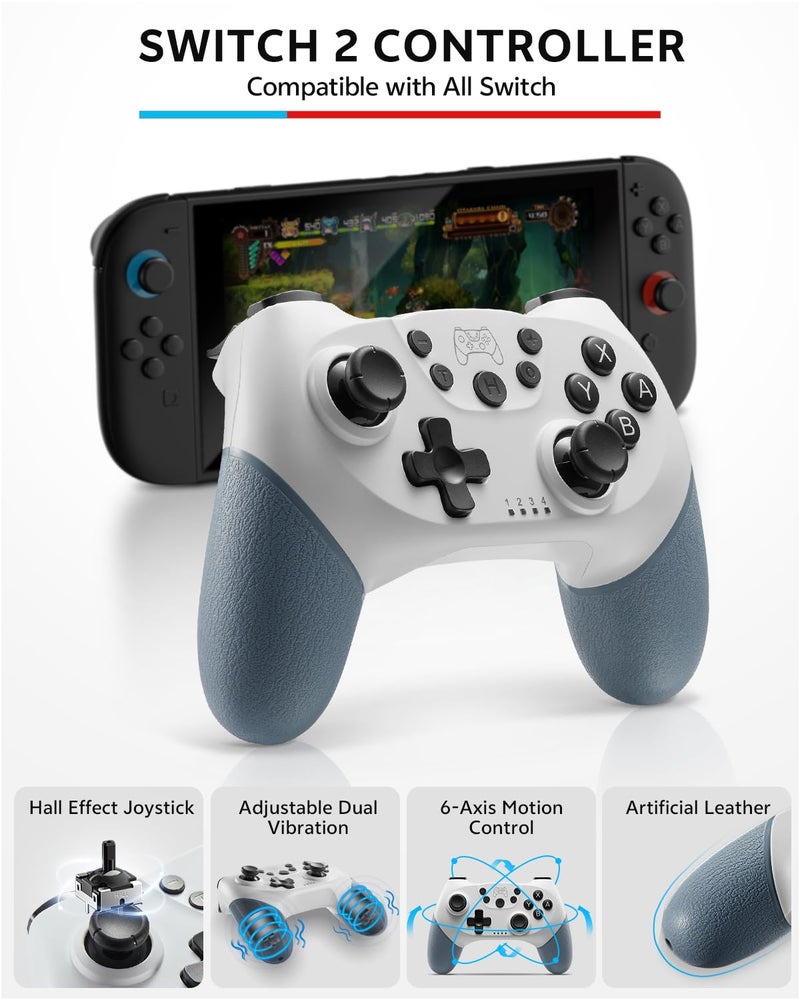 BINBOK Pro Controllers Accessories Bundle for Nintendo Switch 2 18-in-1: Carrying Case, Screen Protector, Thumb Grip for Joycon, Dockable Console Protective Cover Shell, Steering Wheel, 2025 Switch2 Game Kit (White-Grey Controller (Leather Wrapped)) - Image 3